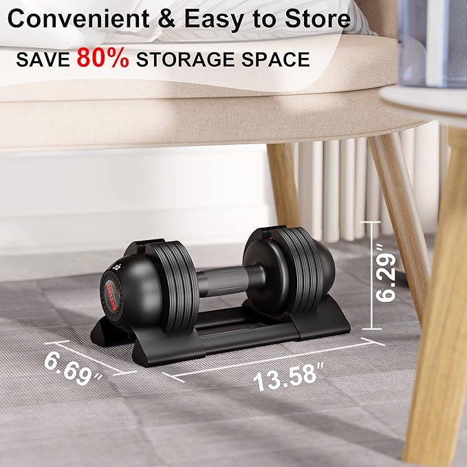Adjustable Dumbbell,22LBS 44LBS 52LBS Dumbbell Set with Tray for Fitness, Fast Adjust Weight by Turning Anti-Slip Handle, Safety with 8 Lock Slots, Suitable for Men and Women