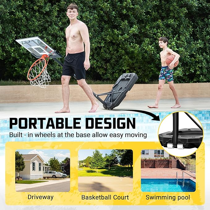 Aimking Basketball Hoop Outdoor 3.3-10FT 5s-Rapid-Adjustable, 40/44 inch Shatterproof Backboard & Enlarged Base, Portable Basketball Hoop & Goal for Kids/Adults/Families in Poolside/Backyard/Indoor