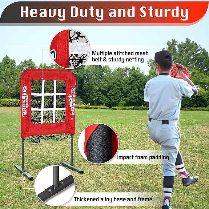 9 Hole Pitching Net with Strike Zone, Baseball Pitching Target, Softball Pitching Net, Portable Pitcher Training Equipment Height Adjustable