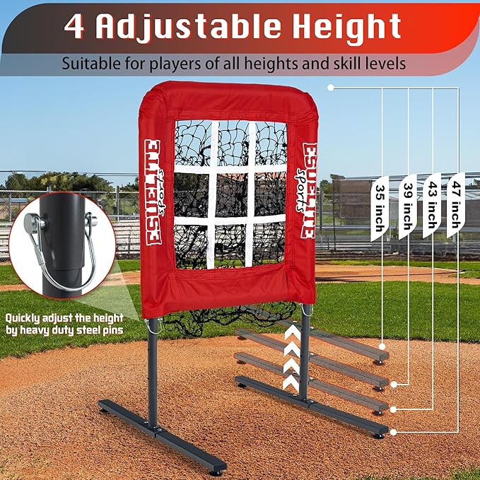 9 Hole Pitching Net with Strike Zone, Baseball Pitching Target, Softball Pitching Net, Portable Pitcher Training Equipment Height Adjustable