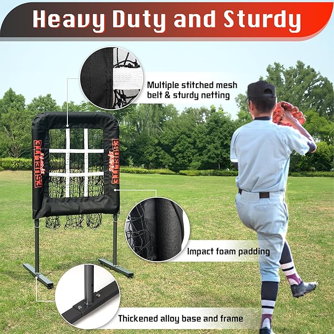 9 Hole Pitching Net with Strike Zone, Baseball Pitching Target, Softball Pitching Net, Portable Pitcher Training Equipment Height Adjustable