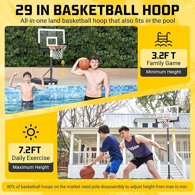 Aimking Basketball Hoop Outdoor 3.3-10FT 5s-Rapid-Adjustable, 40/44 inch Shatterproof Backboard & Enlarged Base, Portable Basketball Hoop & Goal for Kids/Adults/Families in Poolside/Backyard/Indoor